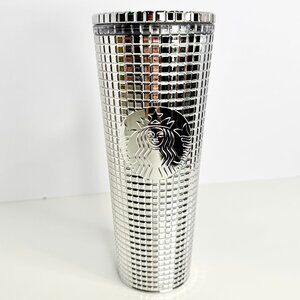 24oz Starbucks 2023 Holiday Christmas Mirror Silver Grid Tumbler Venti Cold Cup‎